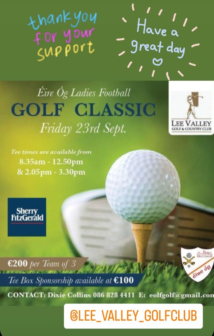 EireOgCork03's tweet photo. Good luck to all teams participating in our Annual golf classic in the @LeeValleyGolf today.Thank you for your continued support and thank you to everyone involved in making today happen. Have a great day. @CollinsDixie ⛳️🔴🟡🏐 https://t.co/RDRSb1Wovg