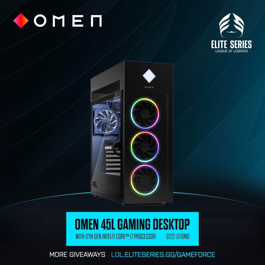 EliteSeriesLOL's tweet image. Win an OMEN 45L Gaming PC with an i7-12700K and 3070 Ti! Enter a league of your own with this incredible #OMEN machine!

How to enter (Benelux only):
1. Follow @EliteSeriesLoL
2. Follow @OMENbyHP
3. Quote Retweet with #OMEN and why YOU deserve this PC upgrade!