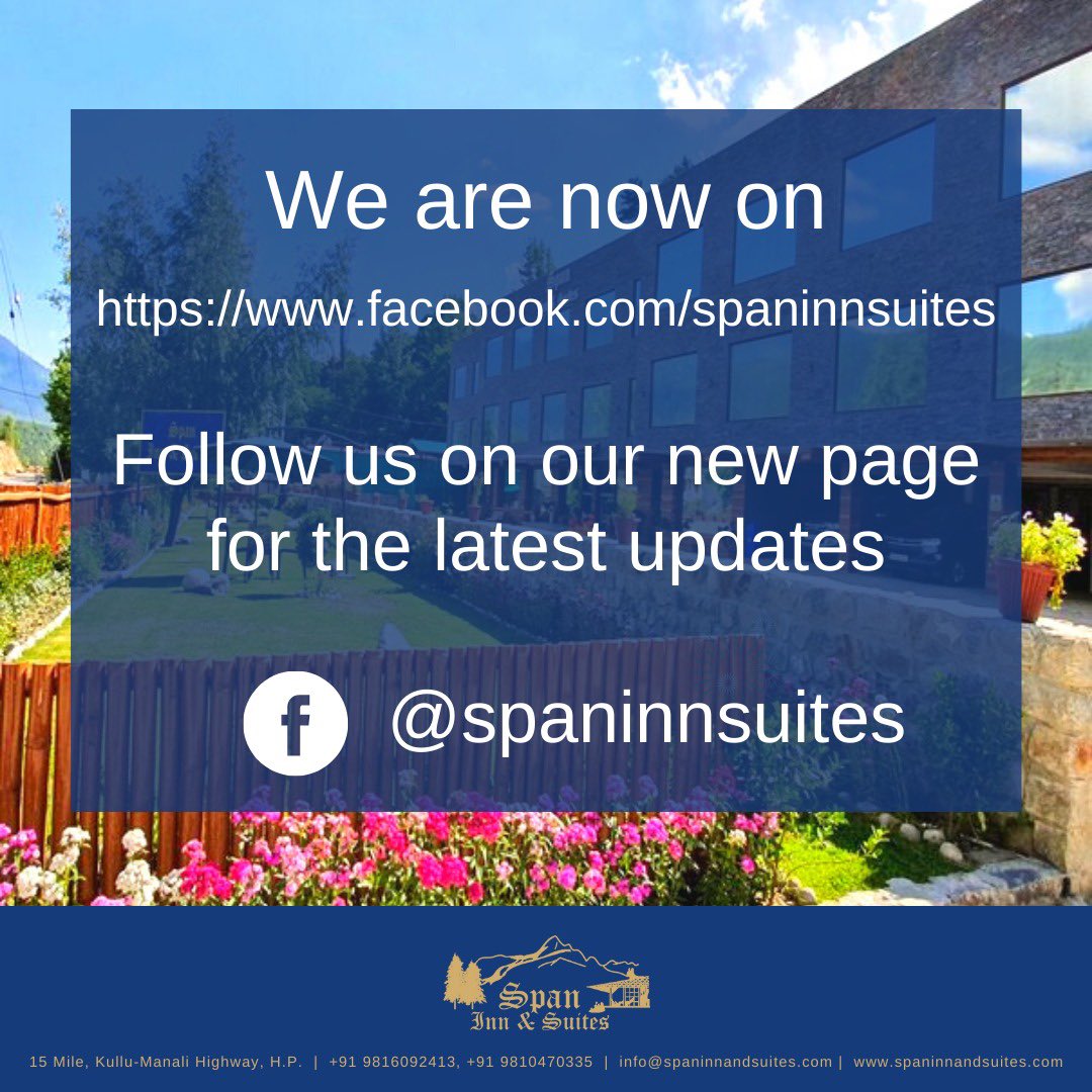span_inn's tweet image. We are now on facebook.com/spaninnsuites 

Follow us on our new Facebook page for the latest updates.

spaninnandsuites.com

#newpagealert #spaninnandsuitesmanali #spaninnandsuites #manali #himachalpradesh