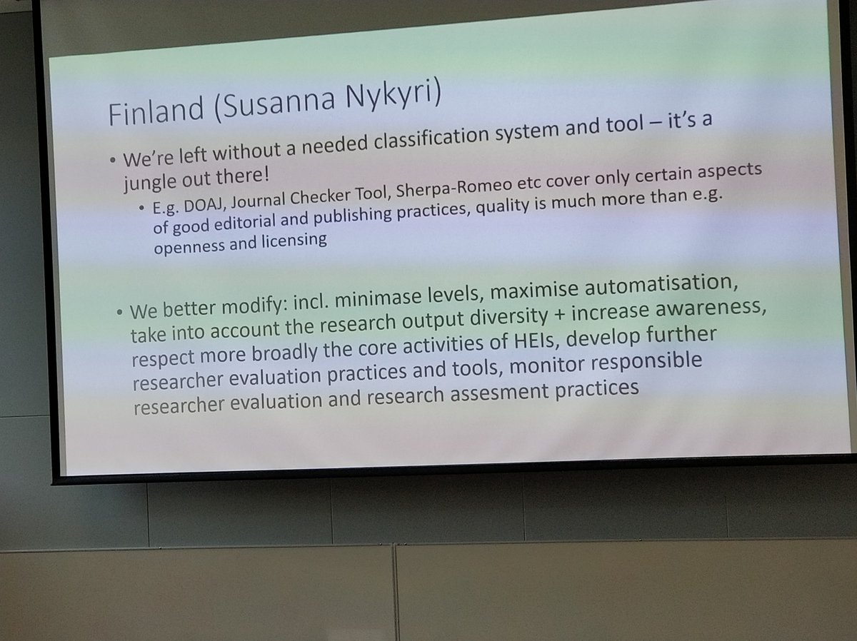 <a href="/SusannaNykyri/">Susanna Nykyri</a> <a href="/nwb2022/">NWB2022</a>: There have been several misuses of the JUFO classification system in FI, but what are the alternatives as we continue to need a classification system - "it's a jungle out there". There are, however, needs to track better the diversity of research outputs.