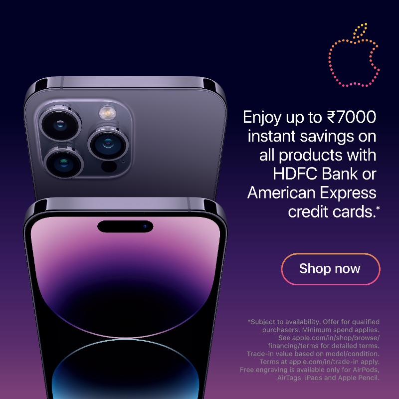 Apple's tweet photo. Plenty to celebrate this festive season. Enjoy instant savings across all products. Save more with Trade-In. Plus get free engraving on selected items.