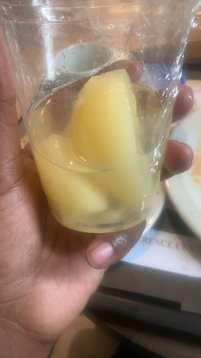 Mis_khosii's tweet photo. Oh and no fresh fruit for breakfast 🤣 but canned pears straight out of the can. U guys could have at least cut it up into quarters lol #rainbowtowers hotel what’s going on lol https://t.co/Fu20HdeL7z