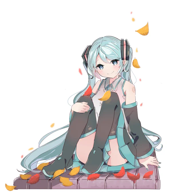 「マスターも隣にどうですか?」石畳と初音ミクさん 