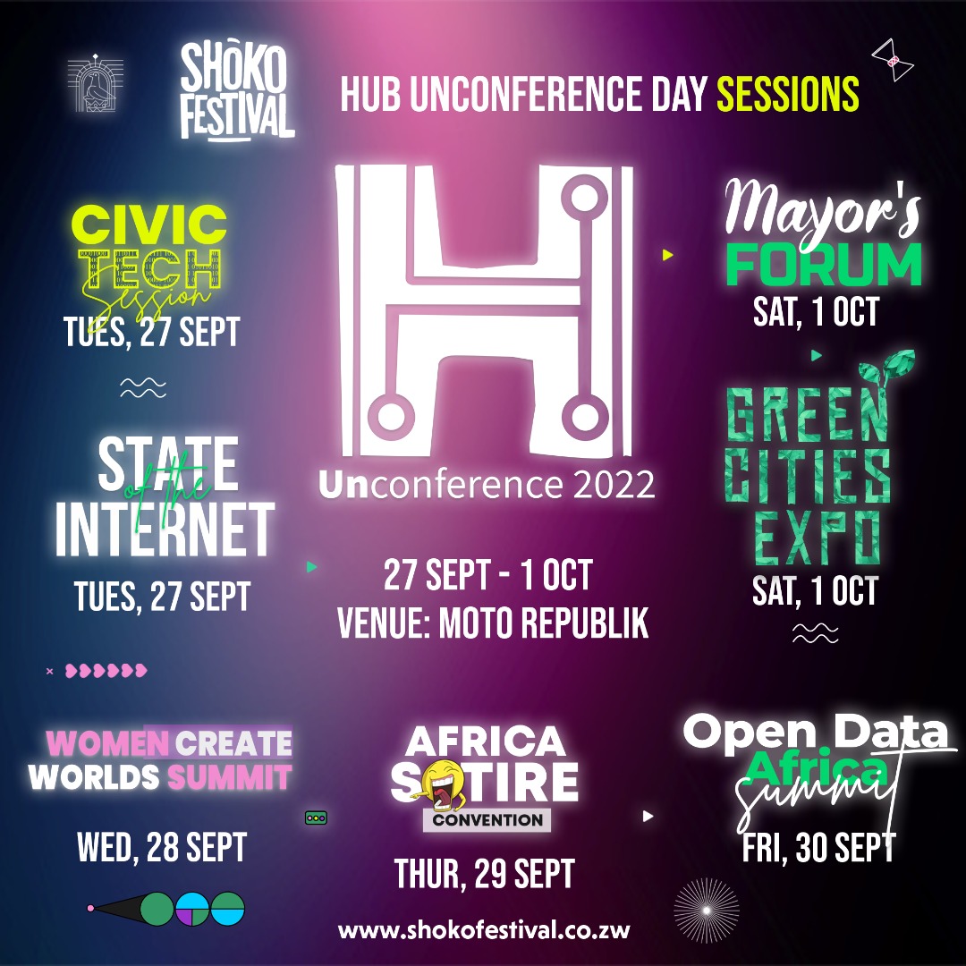 On the sidelines of the Hub Unconference, diverse sessions including journalism master classes, tech workshops, a gaming booth, the Green Cities Expo and much more will be running. @misazimbabwe  @nompilo_simanje
@ZELA_Infor  @DrHenri_Count

#TheHubZW #Shoko2022 #PARTYcipate