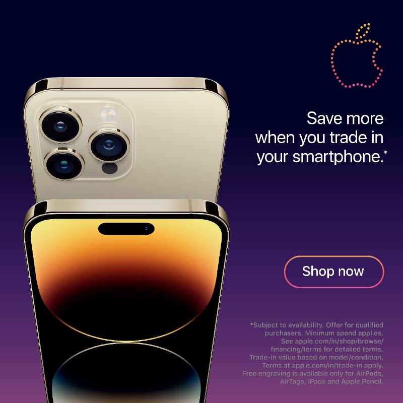 Apple's tweet photo. Plenty to celebrate this festive season. Enjoy instant savings across all products. Save more with Trade-In. Plus get free engraving on selected items.