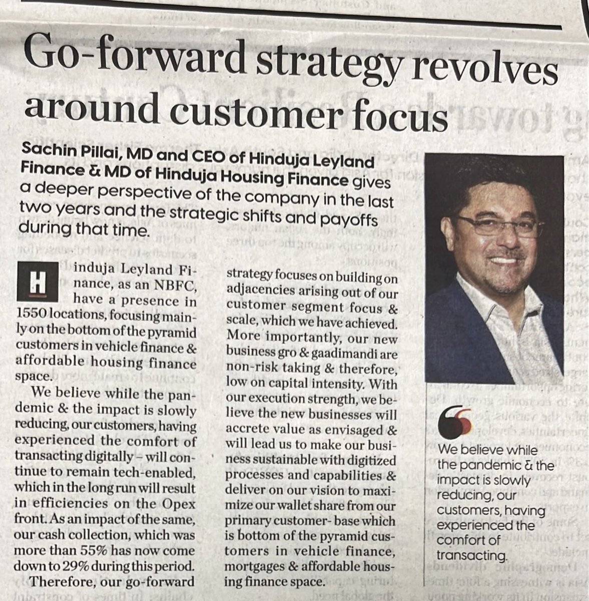 deepaspillai's tweet photo. Sachin Pillai, CEO Managing Director Hinduja Leyland Finance - @EconomicTimes https://t.co/YiugPOVI9P