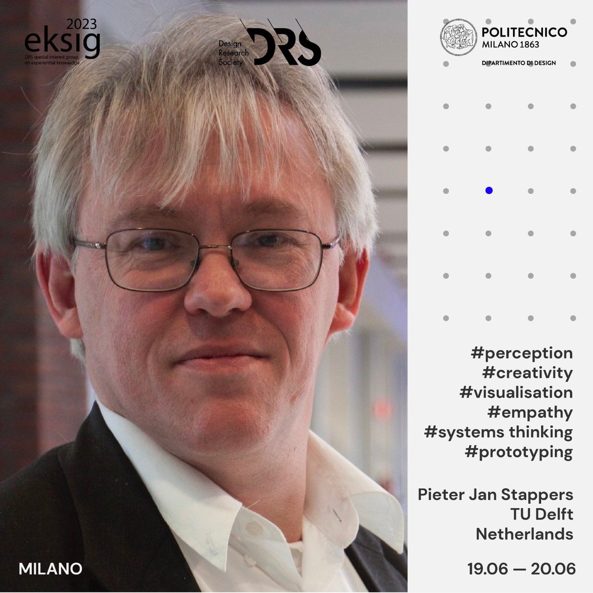 Eksig2023Milano's tweet photo. Meet Pieter Jan Stappers​ #keynotespeaker ay #eksig2023 he is a professor of Design Techniques at Delft University, Faculty of Industrial Design Engineering #userparticipation #codesign #contextmapping #researchthroughdesign #perception #creativity #visualisation #prototyping https://t.co/M0tVyrqWlY