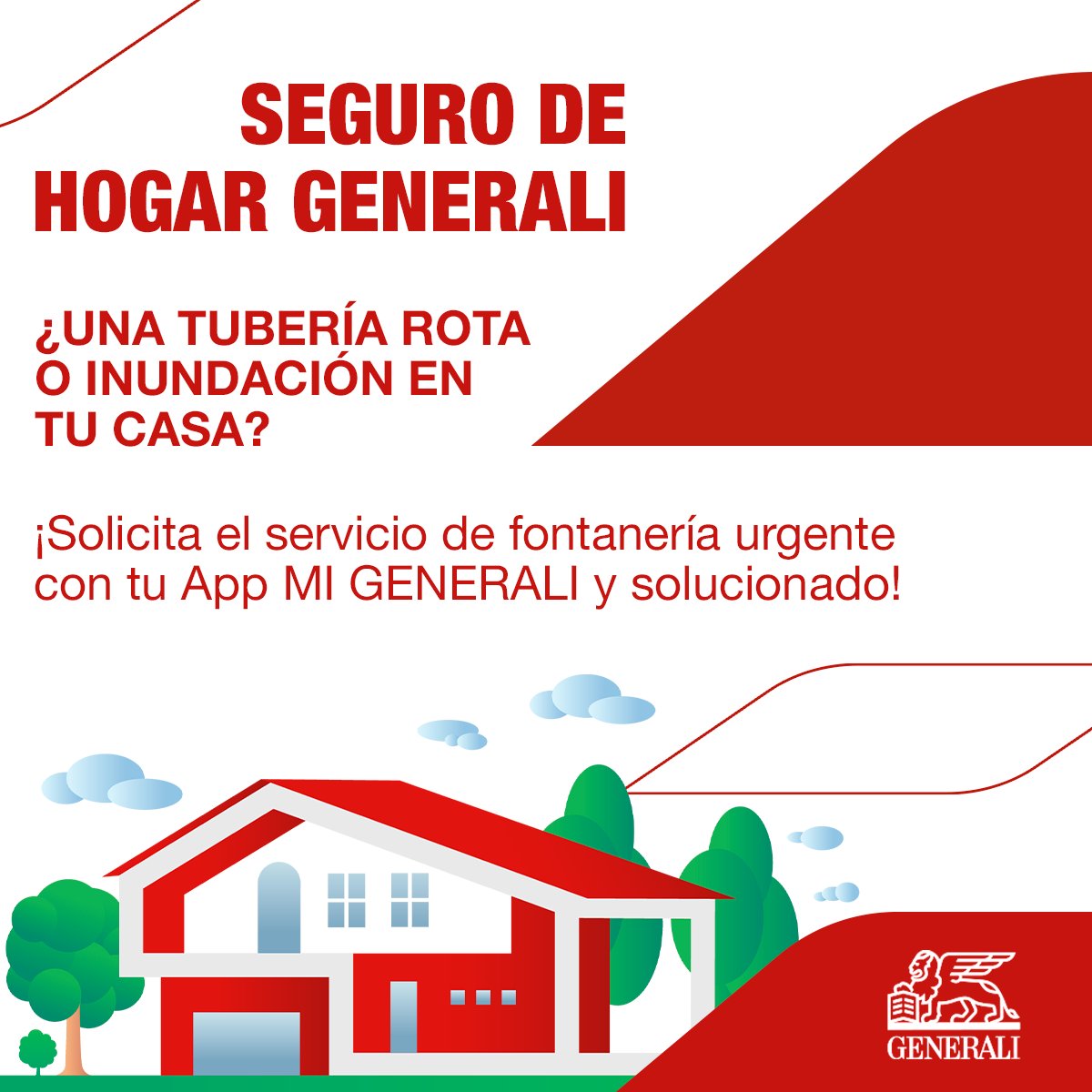 Generaliciscar's tweet photo. 😱 Encontrarte tu casa inundada por una tubería rota es un GRAN problema. 😌 Por suerte, la solución es MUY fácil: ¡el servicio de fontanería urgente de tu seguro hogar #GENERALI! La pides por tu App MI GENERALI y solucionado. 📲 Pregúntame y te digo todos los detalles. https://t.co/5sPZqEHblo