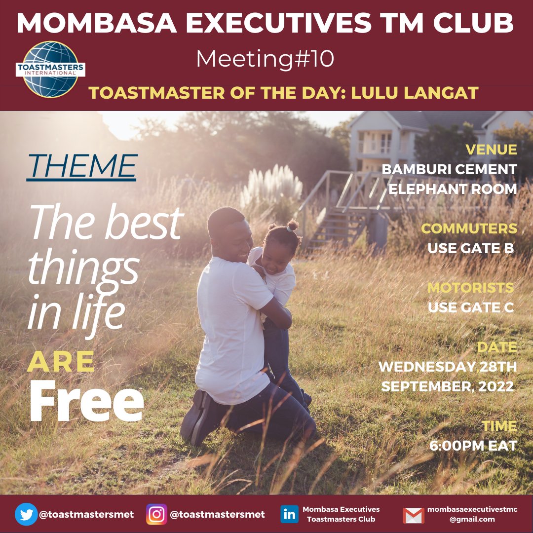 What do you deem as important? The best? What holds #value in your eyes? 🤔Join us on 28th September for a much engaging session as we explore the theme “The best things in life are free”

#toastmastersmet #toastmasters #leadership #publicspeaking #thoughts #foodforthought