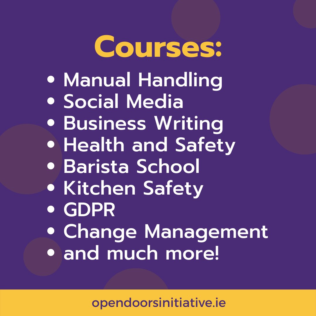 Olive Group provides free courses that you can take online, anytime and anywhere. The courses are accredited by Solas, QQI and RoSPA.

Courses include Manual Handling, Business Writing, ICT Health and Safety, and much more!

opendoorsinitiative.ie/participants#t…