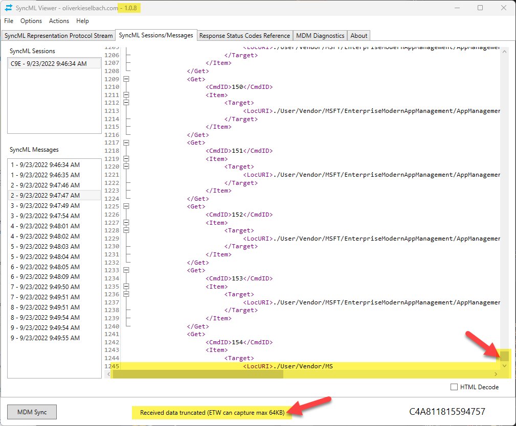 okieselb's tweet photo. SyncML Viewer v1.0.8 released
- Received data truncated indicator due to max ETW buffer of 64 KB
...the tool shows the SyncML protocol stream between the Windows client and MDM management system
#SyncML #SyncMLViewer #MSIntune #Microsoft #Windows #MDM #MEM
https://t.co/3AsRUXkgD1 https://t.co/PlUGksbzEr