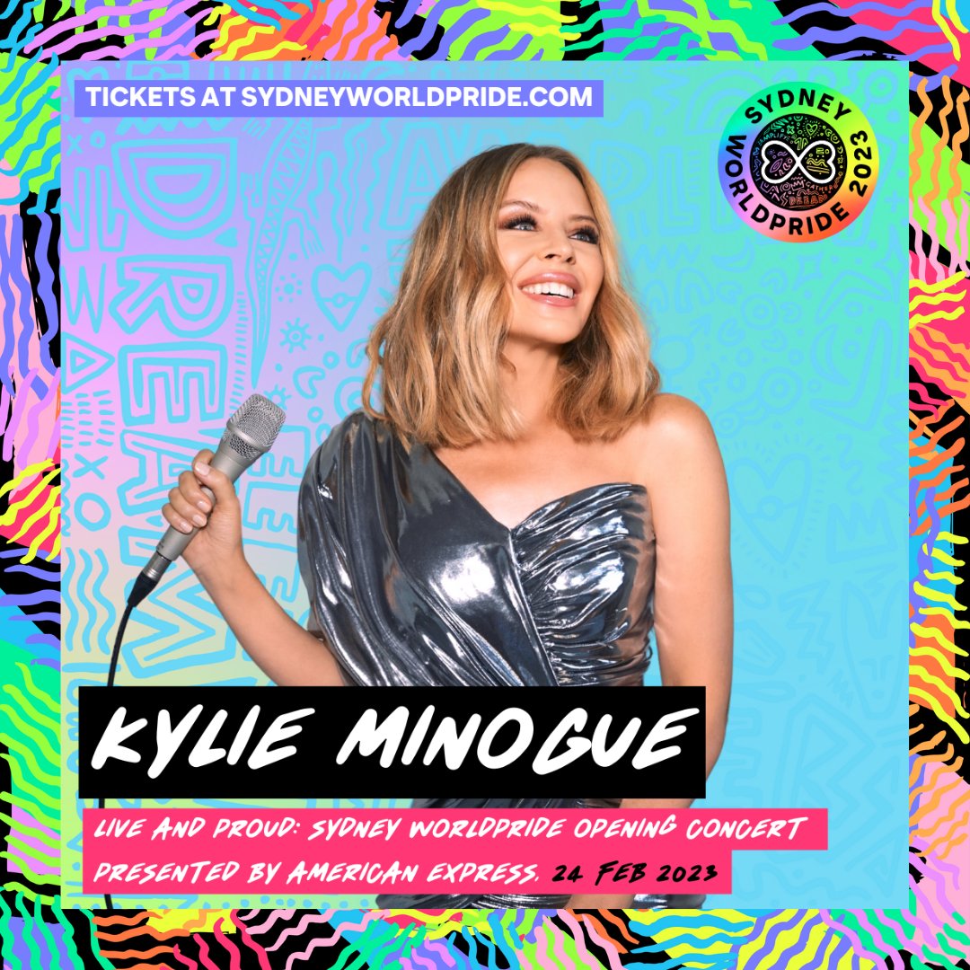 kylieminogue's tweet photo. LOVERS! For the first time ever, WorldPride is coming to the Southern Hemisphere. YES! I’m so excited to announce that I will be performing at the opening concert in Sydney on 24 February, 2023 at The Domain.  Can’t wait to see you there! 💖 https://t.co/ExghPi5NEw https://t.co/Wt0q1Szg2n