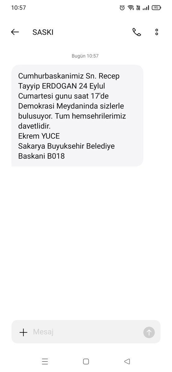 Sakarya da su dağıtım işini yapan SASKİ,
Erdoğan'ın reklam işlerinede başlamış.
Sakarya'da yaşayan herkese bu mesajı gönderiyor.
#Erdogan #seçim #Sakarya #adapazarı