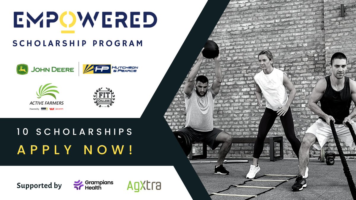 Activefarmers's tweet image. 10 SCHOLARSHIPS AVAILABLE | If you’re passionate about health and fitness and have what it takes to help your community stay fit, strong and connected then we want to hear from you!
hutcheonandpearce.com.au/empowered/