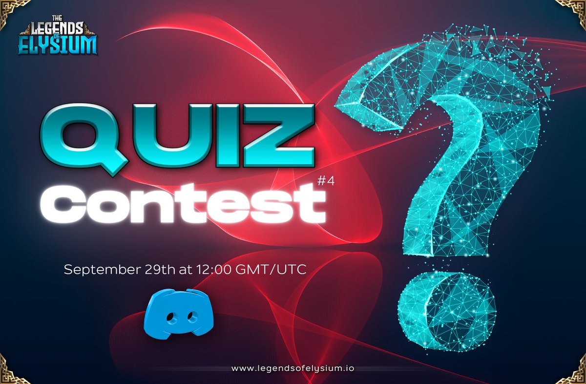 LegendsElysium's tweet photo. Elysians ! ✨

Take part in our QUIZ on Discord and fight for the prize! It will take place on➡️September 29th at 12:00 GMT/UTC⬅️ 

The winner will get $50.
5 Top players will be granted a role - Wiseman 💪 

Join Discord: https://t.co/PqZzUJTI8I

#Quizzes #QUIZTIME #Contest https://t.co/WjYSVIkFkg
