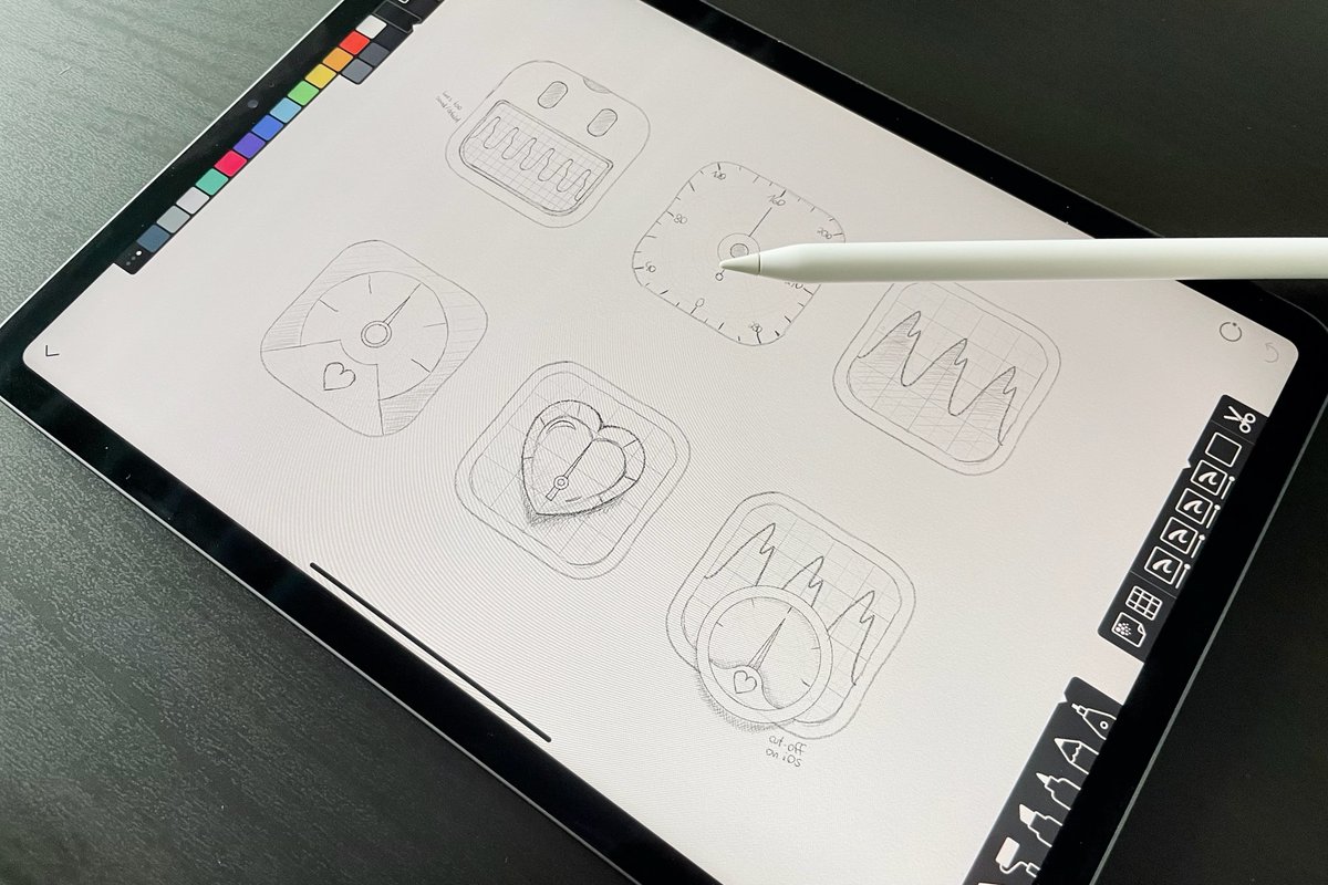 Digital drawings of app icons on an iPad