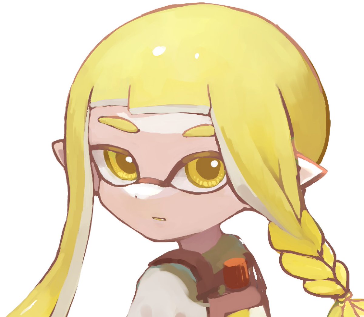 inkling ,inkling girl braid blonde hair 1girl pointy ears solo yellow eyes white background  illustration images