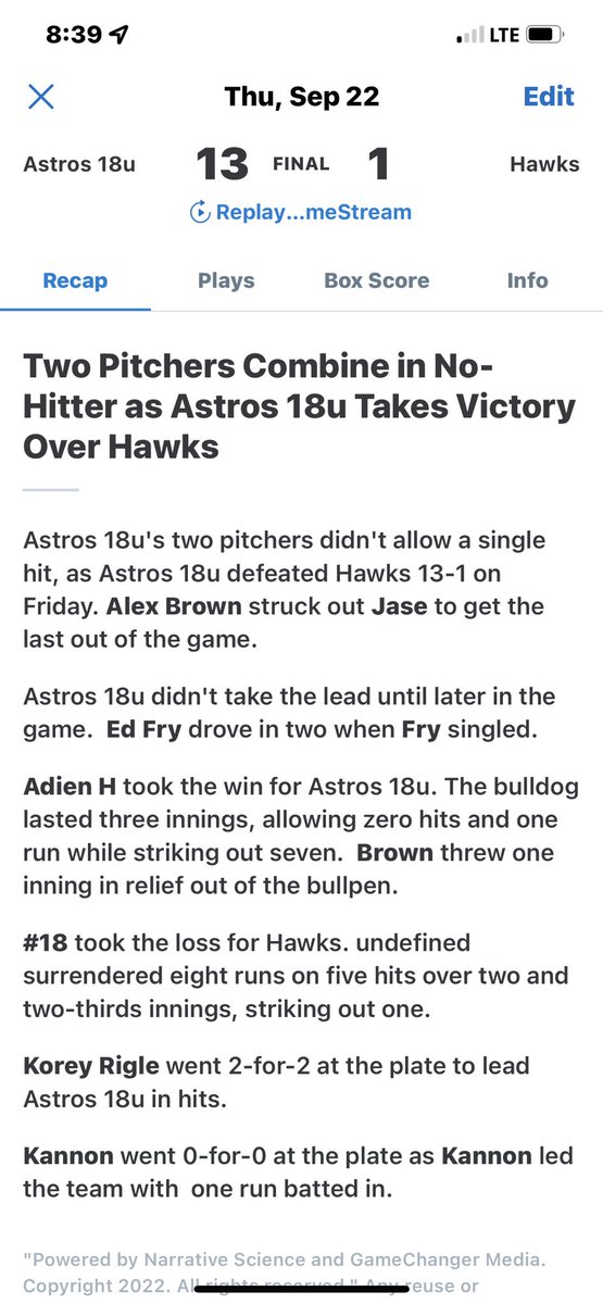 skinner5172's tweet photo. Boys put in work last 2 no hitters pitching was in fire! https://t.co/HVTTVLLhj4