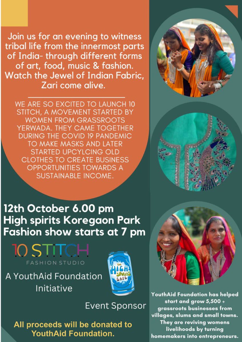 Be a part of the event so more women can join the movement. 

#youthaidfoundation #ngopune #ngoindia #10stitch #zarifabric #ngos #ngoevents #triballife <a href="/matthewmattam/">mathew mattam</a> <a href="/TribalAffairsIn/">Ministry of Tribal Affairs, Govt. of India</a> <a href="/TribalArmy/">Tribal Army</a>