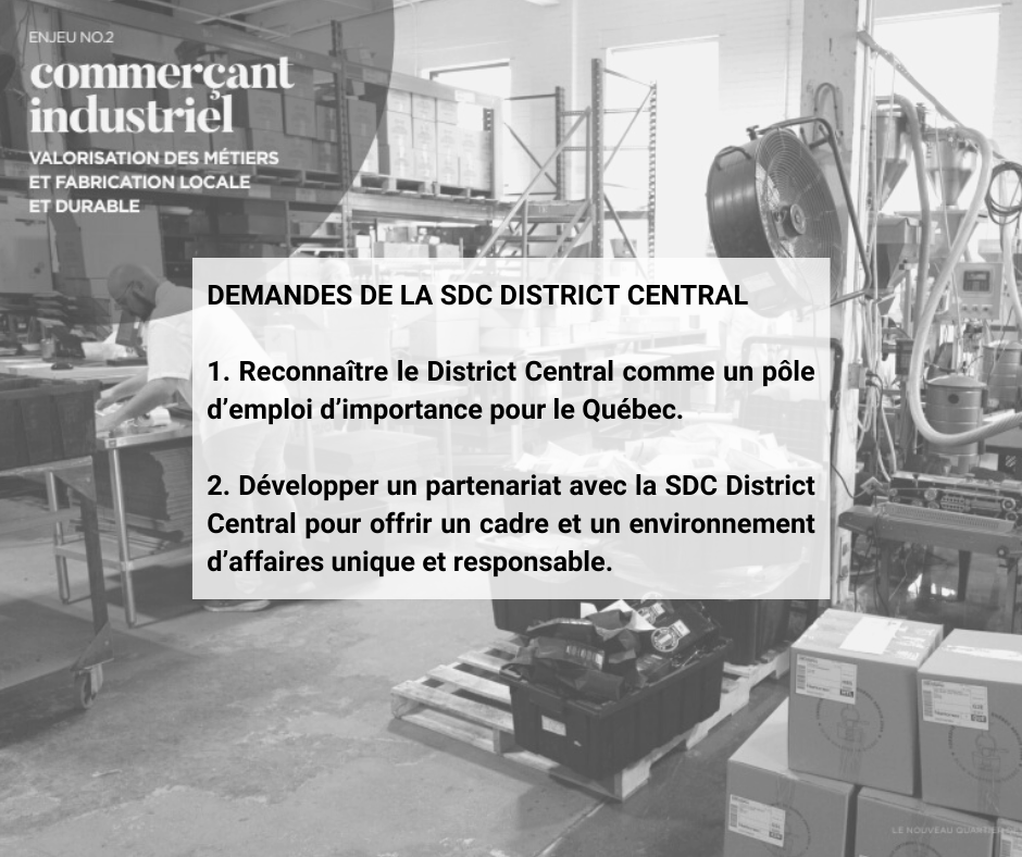 sdc_dc_mtl's tweet photo. La SDC #DistrictCentral demande que le gouvernement du Québec s’engage en reconnaissant le pôle d’emploi important des métiers industriels sur notre territoire afin de créer de la richesse au Québec et ce en développant un partenariat avec la SDC. https://t.co/mJYIoMDtK1