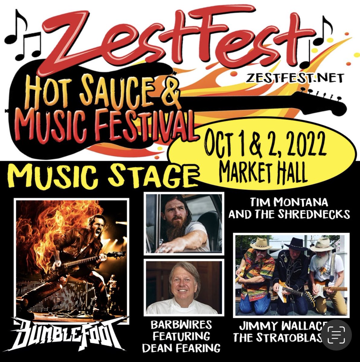 Come join me Sep30-Oct2 in Dallas TX at ZESTFEST!! 🔥⁣ I’ll be there with sauces &amp; merch, and will be playing shows 🎸 Sat &amp; Sun 🎸
⁣
*Also doing the Chef’s Stage on Sunday where recipes will be made with the sauces 😋⁣
⁣
Event/ticket info at ZestFest.net 🤘😁🤘