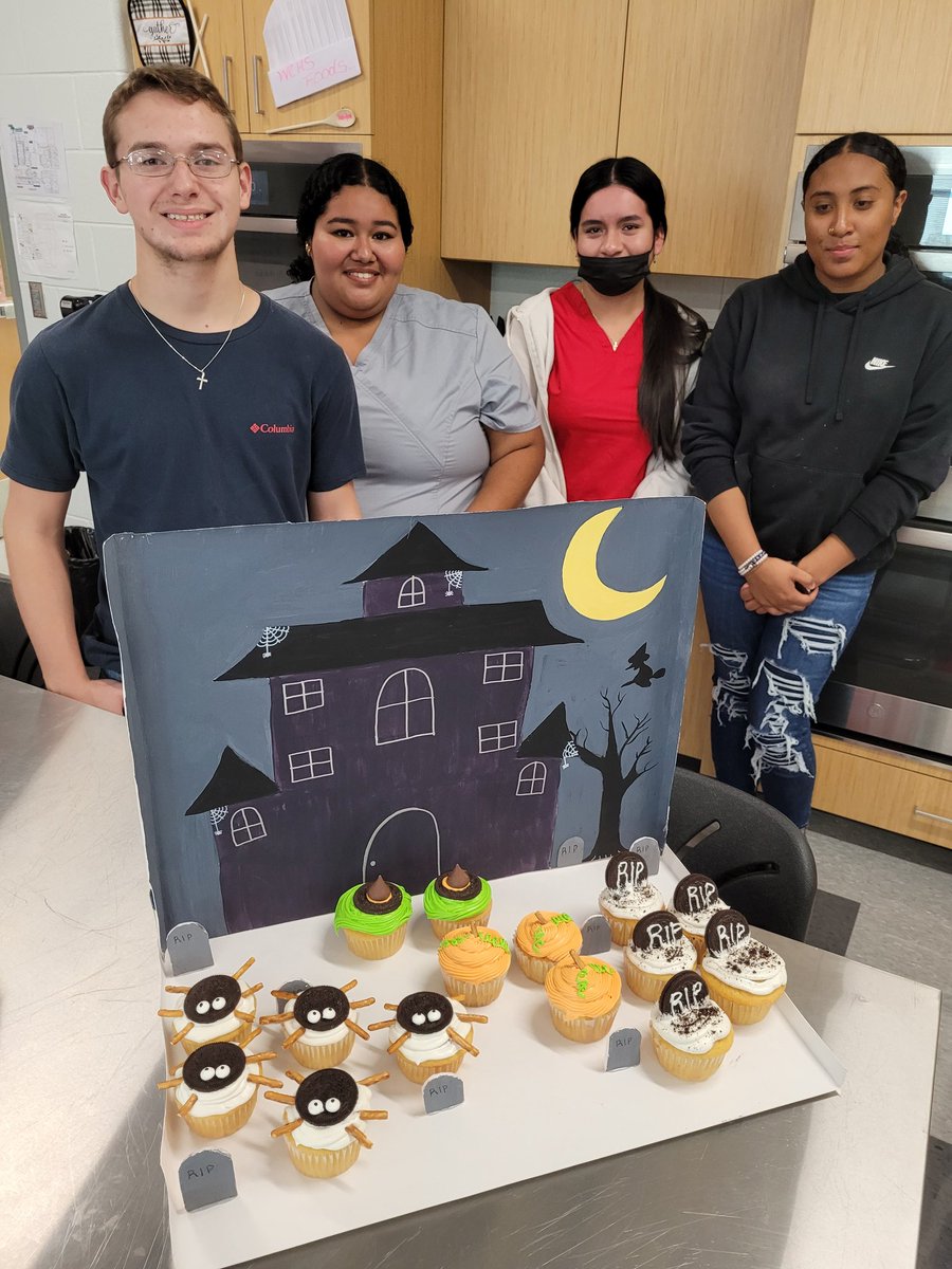 WCHS_CTE's tweet photo. WAR was declared in Chef Skornik's Foods II class. Today's Halloween themed Cupcake War was judged on Taste, Frosting, Presentation, &amp; Written Description. Our CDC Mr. Wearing, Mrs. Tobin (Health Sci), &amp; Mrs. Roper (Foods I) participated as Judges! @CTEforNC @CabarrusCTE https://t.co/tiZOAp0hNf