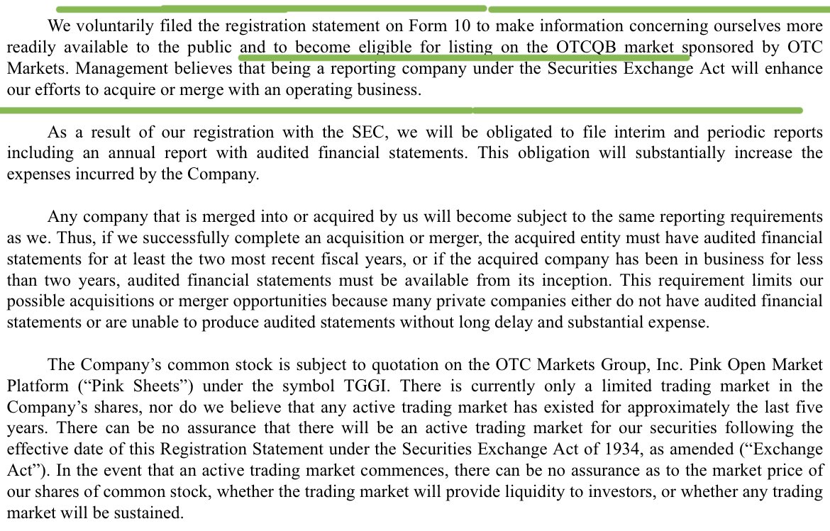 adam_tuffy1's tweet photo. $TGGI so they have updated the business description✅ 10-12 approved✅, they mention otcqb✅ and we know it’s possible to go otcqb before the Shell Risk is removed✅ you do you, I enjoy watching this ticker keep growing the list of accomplishments. 😎🔥⏱ https://t.co/6f24rtn7Np