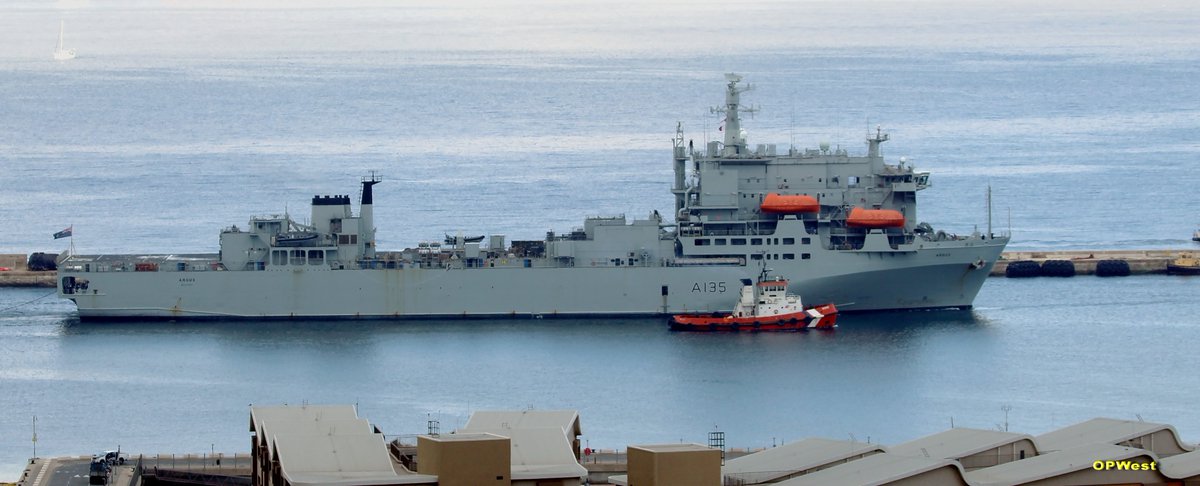 RFA Mounts Bay and RFA Argus departing #Gibraltar this morning #OpAchillean #OPWest