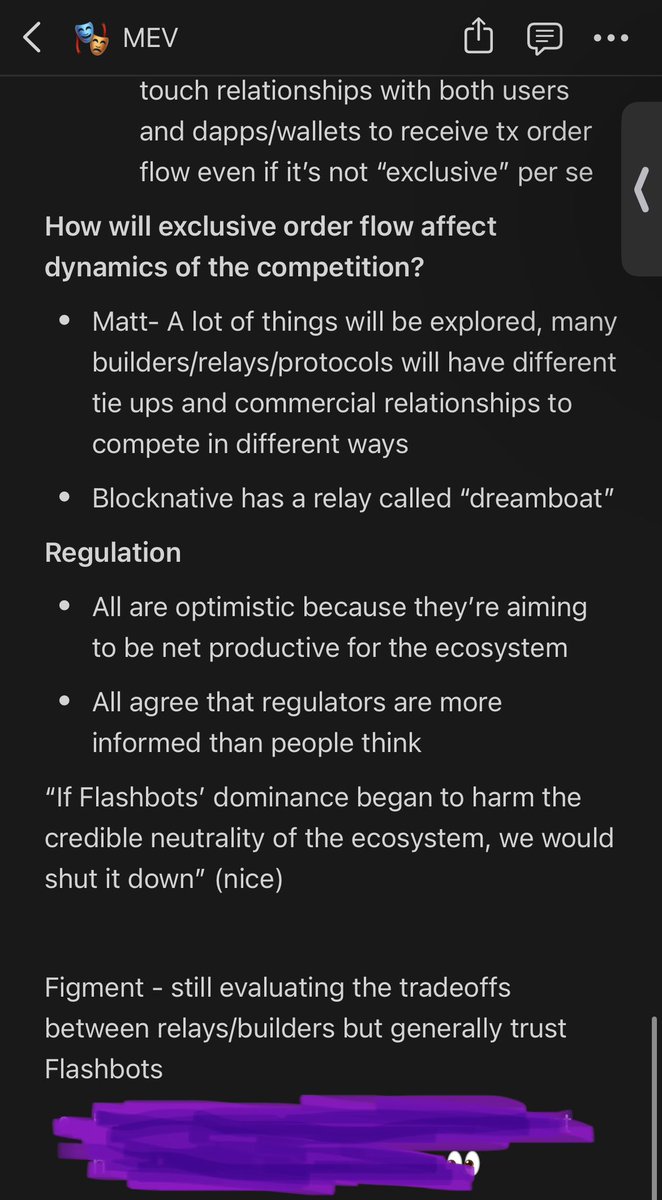🦩 notes on MEV related talks from Mainnet w/ <a href="/bertcmiller/">@bertcmiller ⚡️🤖</a> <a href="/mcutler/">Matt Cutler ⛽️ | Blocknative | Gas Network</a> <a href="/chaingenius/">Jbeezy</a> <a href="/thegostep/">Stephane</a> <a href="/christine_dkim/">Christine D. Kim</a>