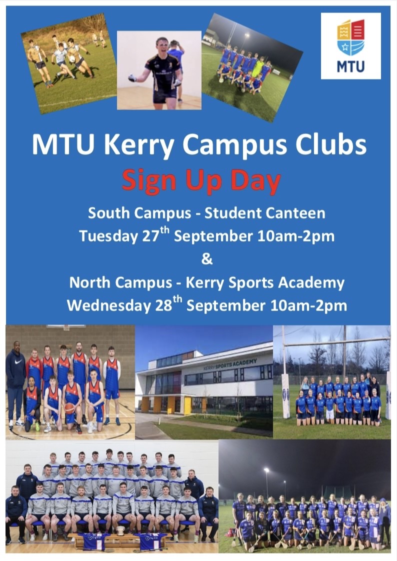 mtukerrycampussport
Our Clubs sign up days are next Tuesday &amp; Wednesday. Come along to sign up, get all the info and have all your questions answered! See you there!
Follow our social channels linktr.ee/mtu_sport