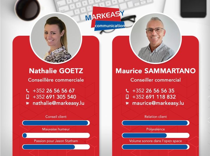 Markeasy_Lu's tweet photo. Faites connaissance avec nos commerciaux ! Ils sauront vous conseiller et répondre à toutes vos demandes pour promouvoir l'image de votre entreprise.
Nathalie : +352 691 305 540
Maurice : +352 691 118 832
MARKEASY Communication https://t.co/nHw4dCLAT0 https://t.co/SaYmYMd97d