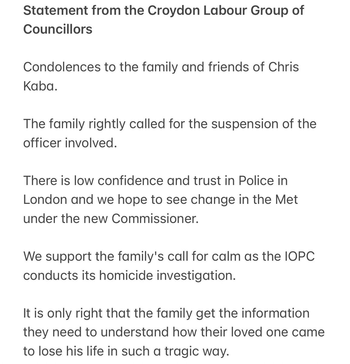 Statement on the death of #ChrisKaba
