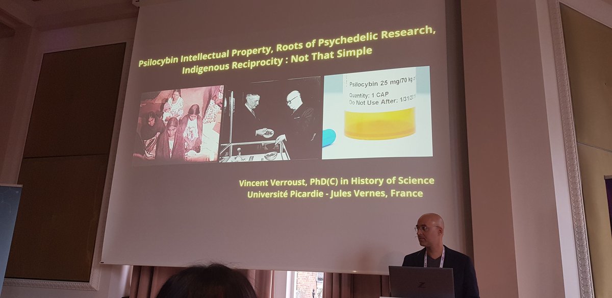 Psyched_Exp's tweet photo. '#Psilocybin intellectual property, roots of #psychedelic research, indigenous reciprocity: not that simple' by Vincent Verroust @ThePsySocietyFr #ICPR2022 #icpr https://t.co/E0fZOpQJl8