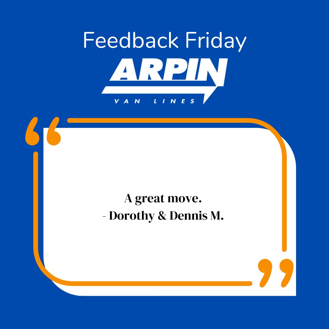 arpinvanlines's tweet photo. We're always happy to help make your move smooth! Thanks for leaving a review, Dorothy &amp; Dennis! #FeedbackFriday https://t.co/b1kJ5683uu
