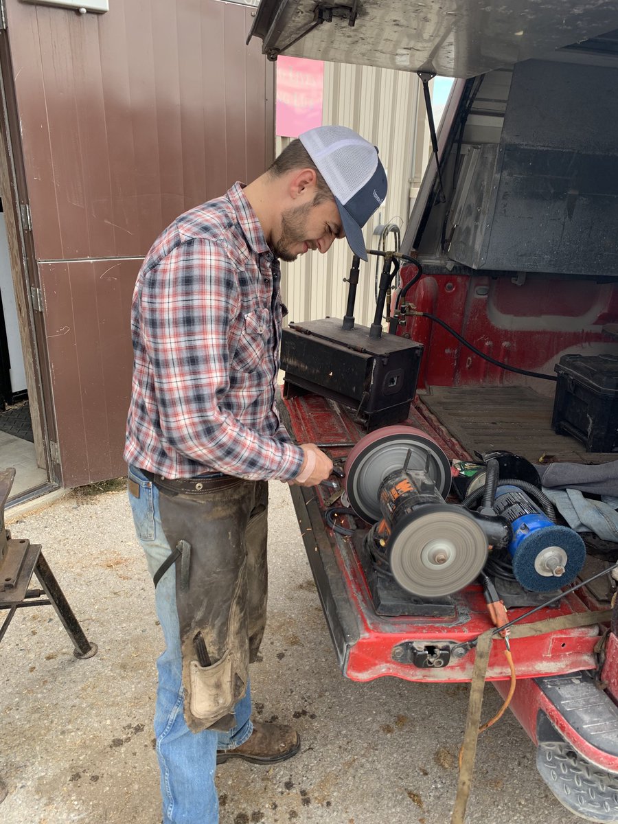 Ferrier Nick Vernem is out here this morning making the ⁦<a href="/uofg/">University of Guelph</a>⁩ equine program horses happy!  #pedicure #pampered