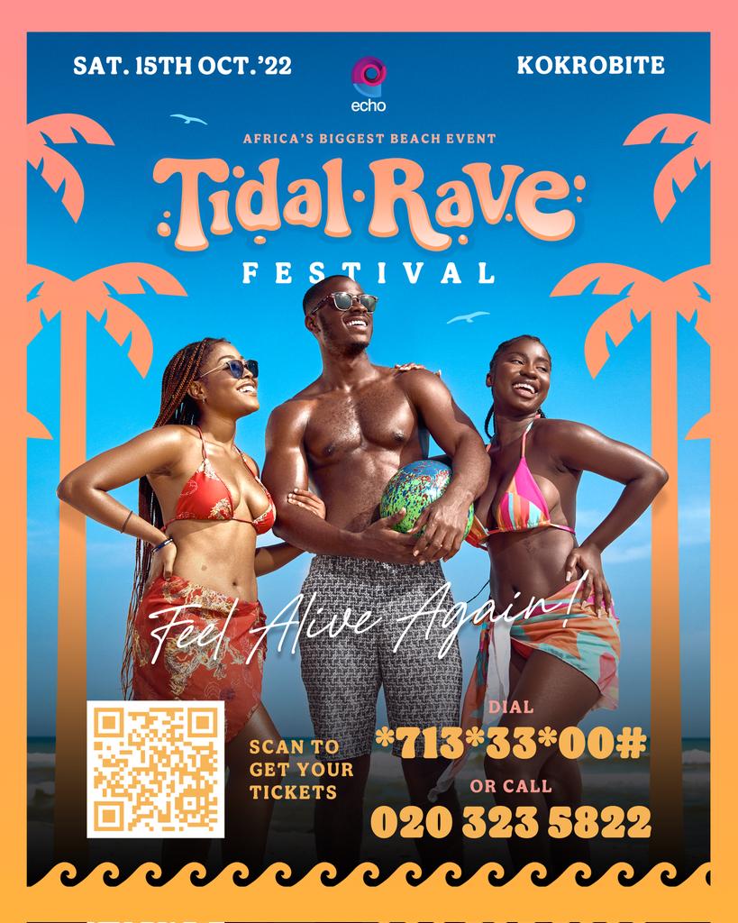 tidalravefest's tweet photo. It's back. 

TIDAL RAVE FESTIVAL 2022.

Feel Alive Again 

Let's jam at Kokrobite on 15th October.

#TidalRave #TidalRaveFestival #TidalRave22 #FeelAliveAgain https://t.co/0GZBSDlBDT