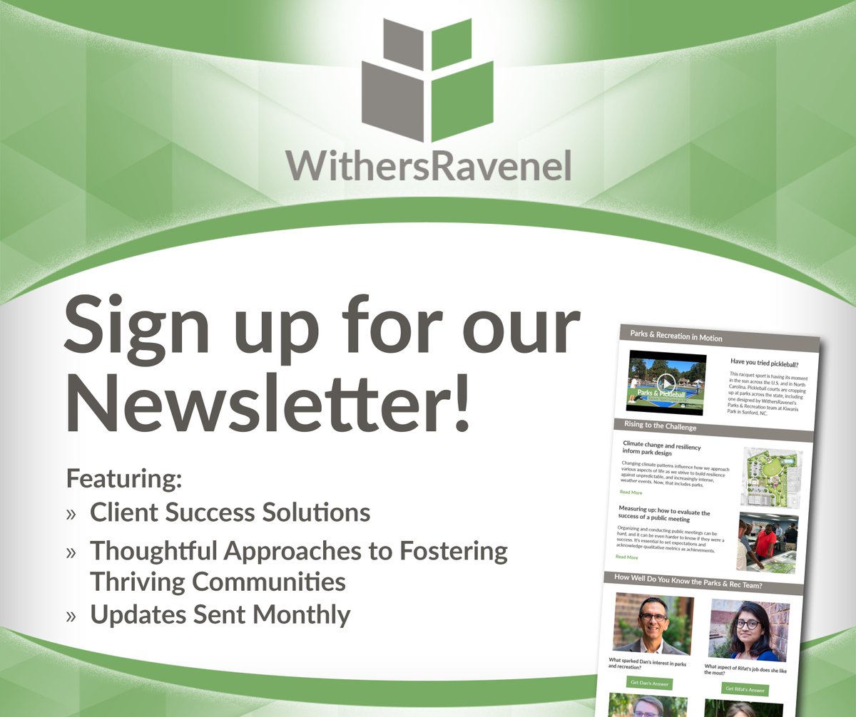 Sign up for WithersRavenel's newsletter. Our topics cover the full spectrum of project development, from feasibility, planning, and funding through design, construction, and marketing.
Here's the link: ow.ly/hoR250KRjxk
#wrlife #wrprojects