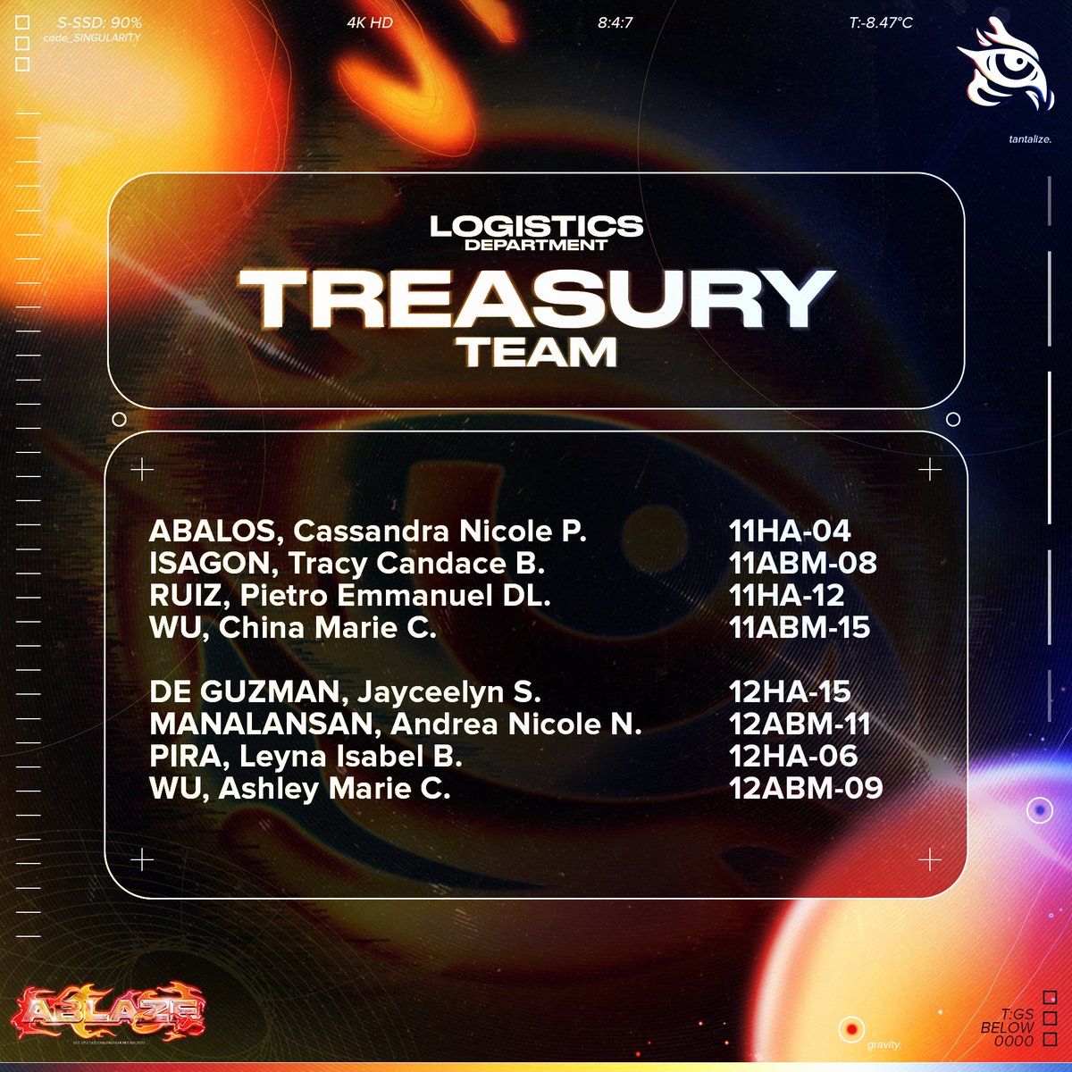 ustigershoot's tweet photo. Here to validate and allocate the organization’s funds and assure the transparency of reports and audits, we welcome the newest growlers of the LOGISTICS department! 📊🤍

Calculators Ready! 🧮

#TGSBelowZero https://t.co/MpwNNzluio
