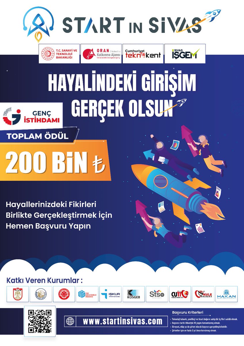 Start in Sivas Girişimci Destek Maratonu ile genç girişimcilere prototip üretim desteği, ücretsiz yer tahsisi, mentörlük hizmeti ve eğitim kampı imkanı sağlanıyor.

📍 Toplam ödül 200.000 TL Son başvuru tarihi: 31 Ekim 2022

Start verildi, yarış başlıyor!