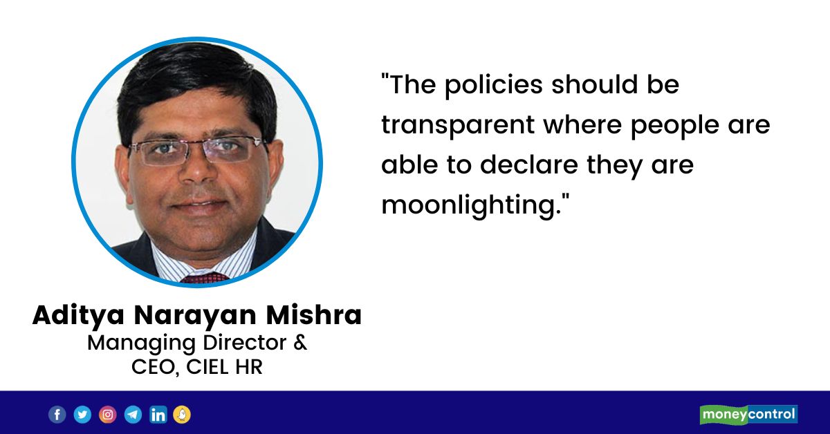 moneycontrolcom's tweet photo. "Managers should take cognizance of the fact that my employee is looking for certain simulation and challenging work": @a_mafoi, CEO &amp; MD, CIEL HR, on #Moonlighting

Tune in to #MCMasterclass now👇
https://t.co/drIde8pL1K

#Jobs #HybridWork #WFH #PartTimeJobs #Workplace https://t.co/X5im4FR6Li