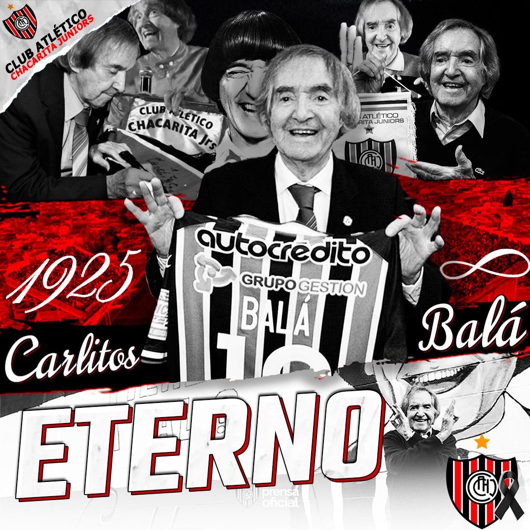 ChacaOficial's tweet photo. CARLITOS ETERNO 🖤

⚫️ Con profundo dolor, el Club Atlético Chacarita Juniors despide a uno de sus más ilustres socio e hincha.

Orgullosamente Funebrero. Fue un gran humorista, actor y músico; y por sobre todo, una parte fundamental de nuestra infancia. https://t.co/tDf2D1wL17