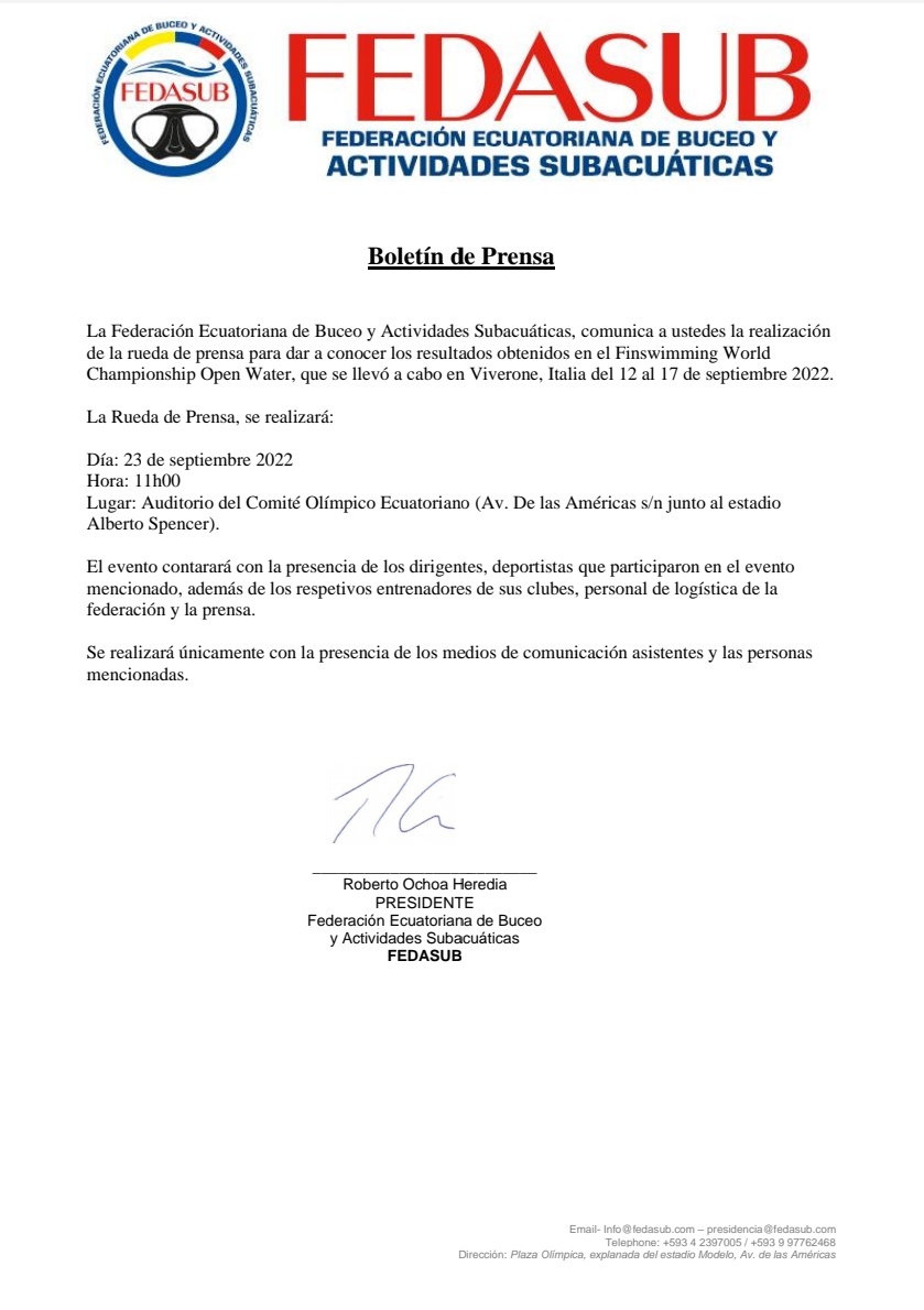 FEDASUB's tweet photo. Invitamos hoy a Rueda de Prensa hoy en el Comité Olímpico Ecuatoriano! https://t.co/EwNPgafp3F