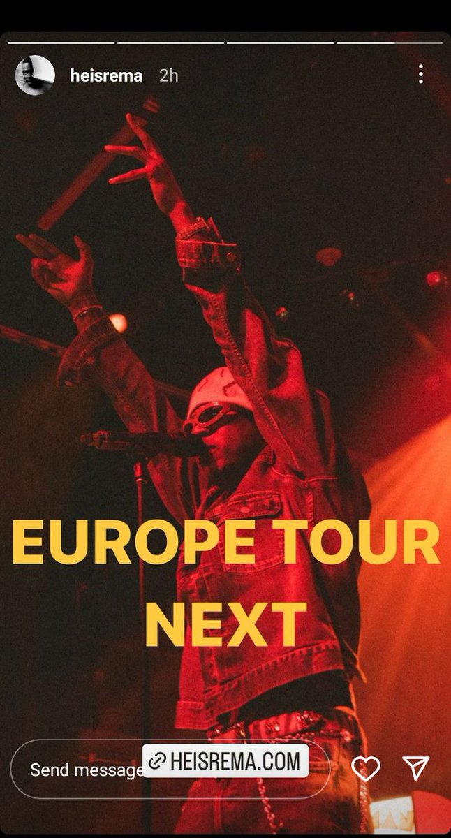RemaGallery's tweet photo. Rema's ยฐRave and Rosesยฐ World Tour #randrtour ๐๐
Next: EUROPE TOUR! ๐ฌ๐
Via @heisrema Instagram story, 23/09. https://t.co/Op1A7IQBKN
