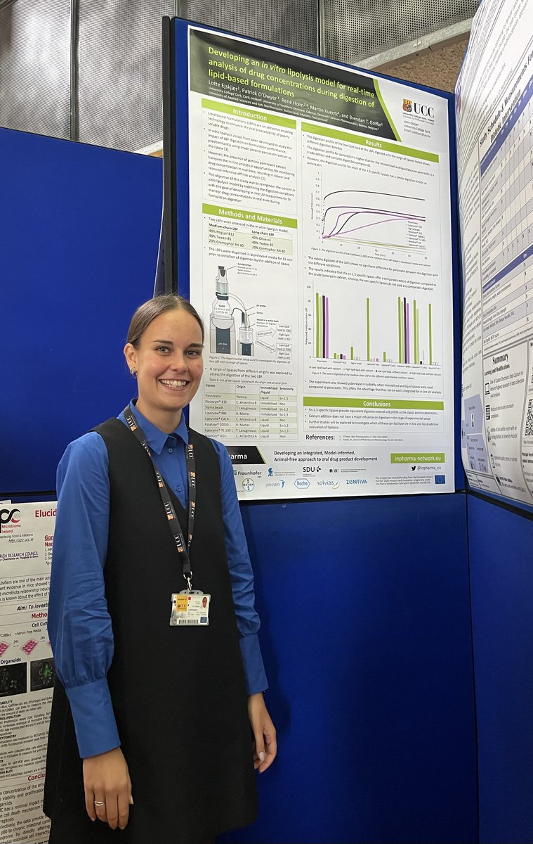 InPharma_eu's tweet image. Well done to Lotte Ejskjær (ESR 4) for presenting her poster on developing in vitro lipolysis models to test emerging drug formulations at the @UCCMedHealth from Molecules to People Conference #fM2P #EUresearch #MSCA @MSCActions  @Pharmacy_UCC @patrickodwyer22 @bannerboyo 👩‍🔬👩‍🏫