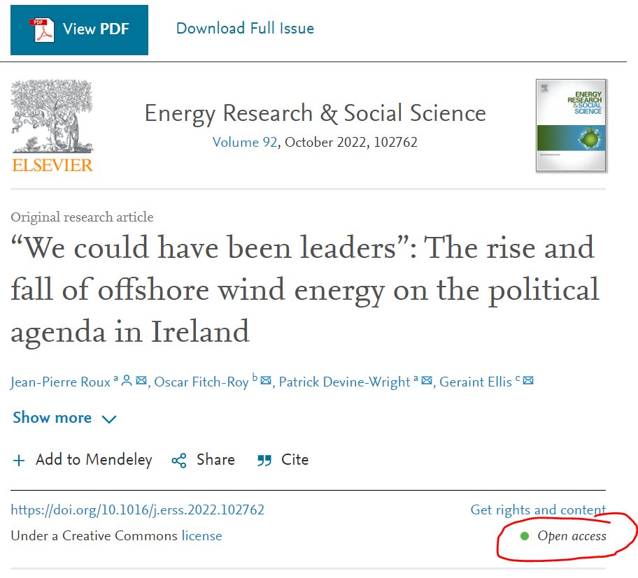 New research article // “We could have been leaders”: The rise and fall of offshore wind energy on the political agenda in Ireland // with co-authors @oscarfitchroy <a href="/gellis23/">Geraint Ellis</a> <a href="/PDevinewright/">Patrick Devine-Wright</a>  sciencedirect.com/science/articl…