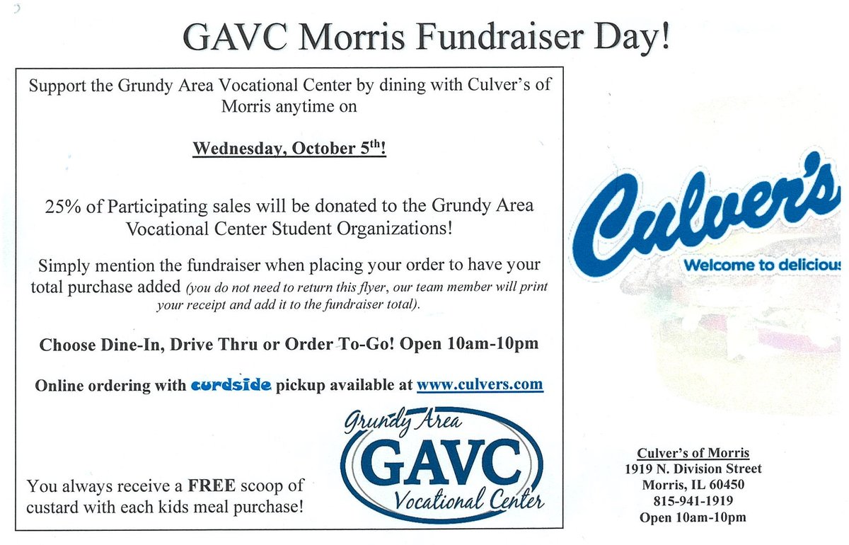 Support GAVC's Student Organizations and get yourself lunch, dinner, or a sweet treat at the same time! Make sure to mention GAVC when ordering and bring in this coupon. 10am - 10pm on Wednesday, October 5th. Every donation goes towards student's state fees. Thank you!