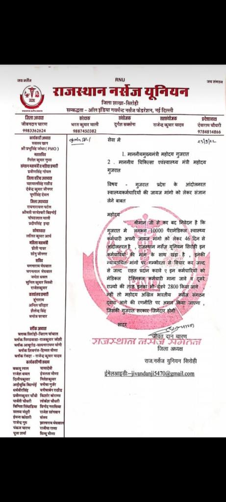 Hamare sath sirf gujrat ke svasthy karmi nahi parantu pure bharat ke svasthy karmi he ....hamare sath jo anyay ho raha he uske liye ab har rajy me se  avaj uthegi....
<a href="/jitu_vaghani/">Jitu Vaghani</a> 
<a href="/aajtak/">AajTak</a> 
<a href="/abpasmitatv/">ABP Asmita</a> 
<a href="/PMOIndia/">PMO India</a>