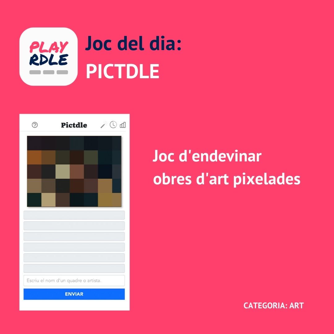 playrdle's tweet photo. Comencem amb recomanacions diàries de jocs del Playrdle.
🎨Com aneu d'Història de l'art? Aquest joc posa a prova els vostres coneixements amb un repte diari d'una obra que es va despixelant a mida que vas responent. Juguem? @pictdle #letsplayrdle #rdle #wordle #playrdle #gaming https://t.co/oSBi0Dnewm