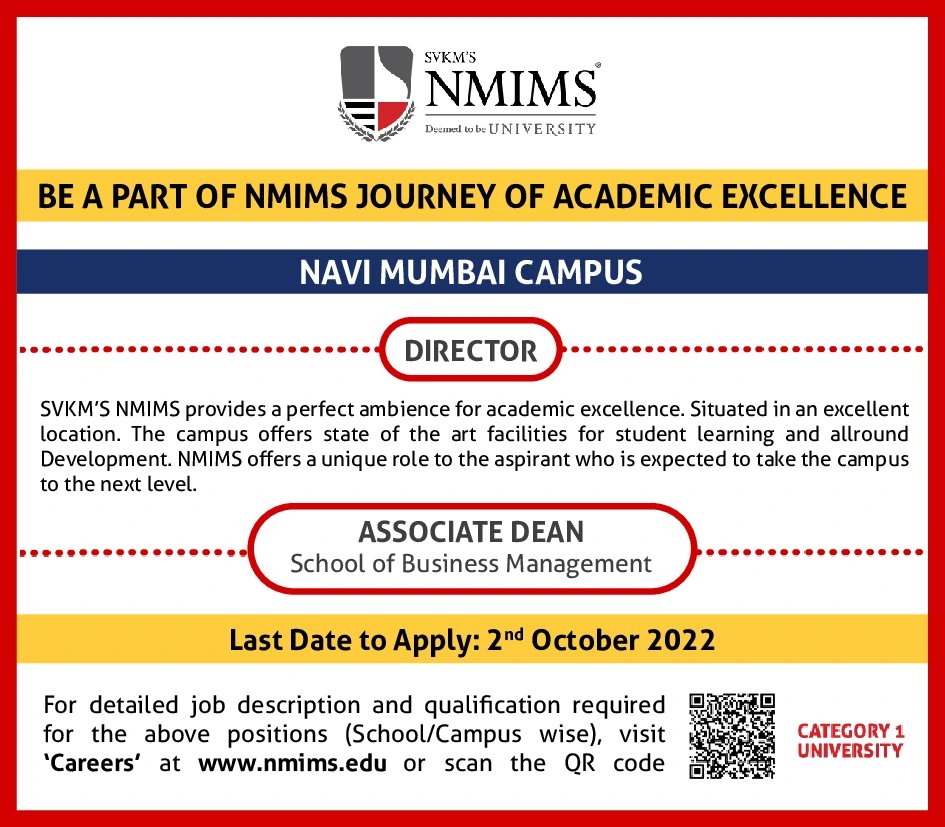 timesascent's tweet photo. 𝐉𝐎𝐁 𝐀𝐋𝐄𝐑𝐓❗❗
@MonjeeOf is Hiring for the following positions :-
1. Director.
2. Associate Dean.
Location - Navi Mumbai.
Click below to apply and explore additional details & resources =>
https://t.co/5orE2DRS9V
.
.
#nmims #hiring #associatedean #director #jobsearch #jobs https://t.co/pOrsgBXYX7