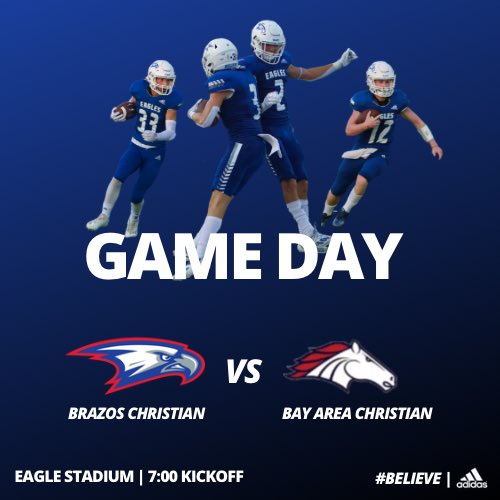 GAME DAY AT EAGLE STADIUM🦅
🆚 Bay Area Christian
⏰ 7:00
📺 NFHS Network

#BELIEVE | #EAT | #TXHSFB | #TAPPS